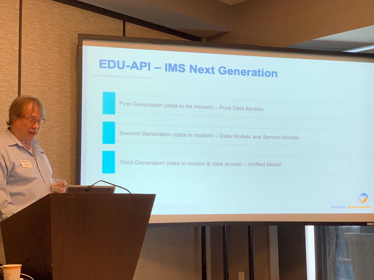 lindafeng's tweet photo. Nice to see #imsglobal moving towards a unified model encompassing data in motion and at rest for all specs #eduapi #lili2019 @LearningImpact https://t.co/raoWfc5DYi