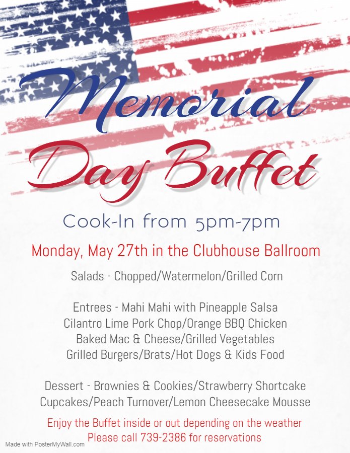NSGolfClub's tweet photo. Please join us 5-7pm this Monday evening for a great dinner to honor Memorial Day! https://t.co/zwogL1dlfb