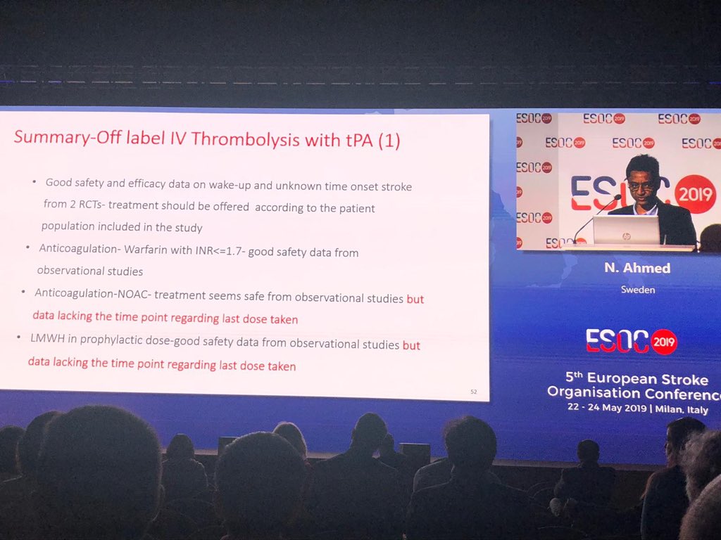 WAKEUPstroke's tweet photo. Niaz Ahmed from Karolinska recommends intravenous alteplase in wake-up stroke based on #WAKEUPstroke results at #ESOC2019 https://t.co/jeq4idwI71