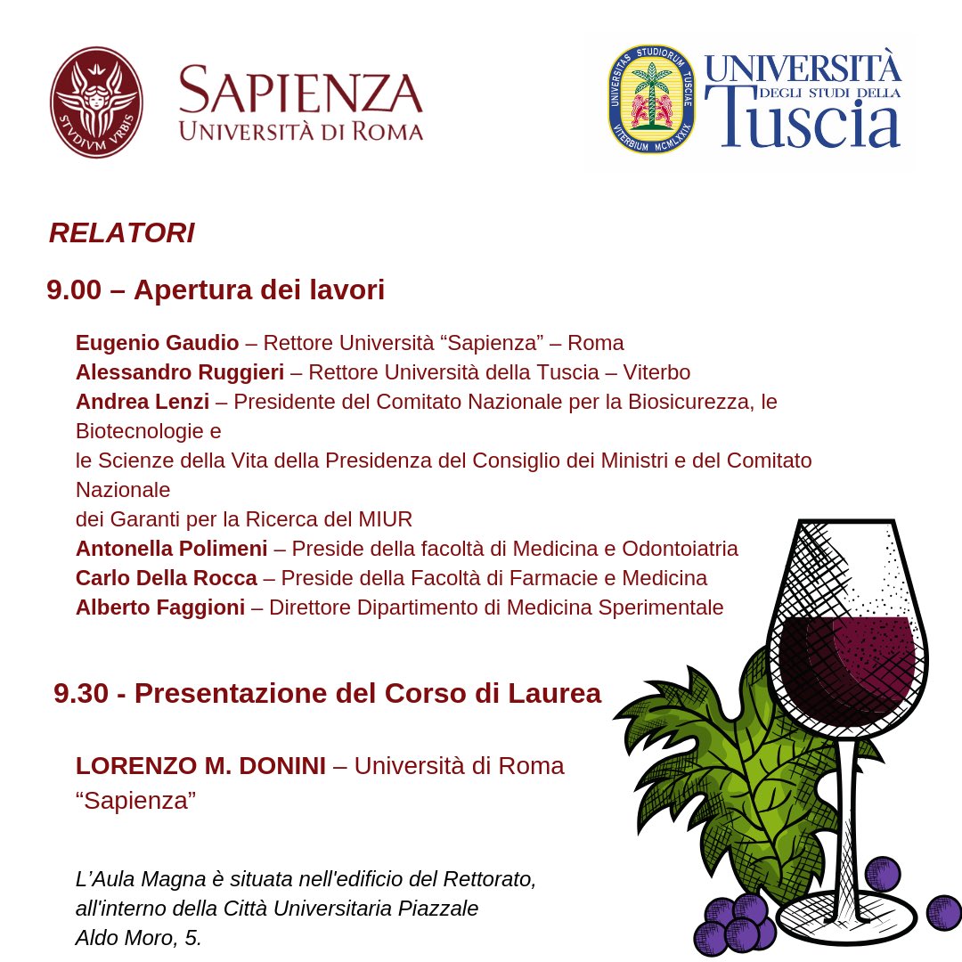 masteraliment's tweet photo. Università Sapienza di Roma e Università degli studi della Tuscia introducono il nuovo corso di laurea in SCIENZE, CULTURE E POLITICHE GASTRONOMICHE PER IL BENESSERE, presentato dal Prof. Lorenzo M. Donini
https://t.co/HUHeAOhmf9 https://t.co/gW787oaylO