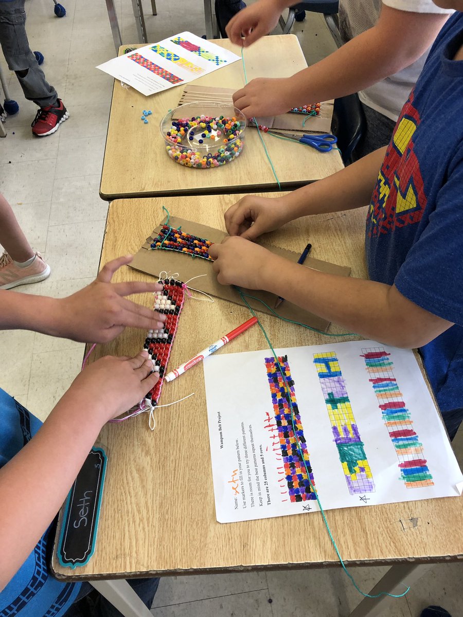 Mrs_Abram's tweet photo. Working on our wampum belts in class today. Each one tells a story about that student.  @ElginEagles @GEDSB https://t.co/zxvkyRpneS