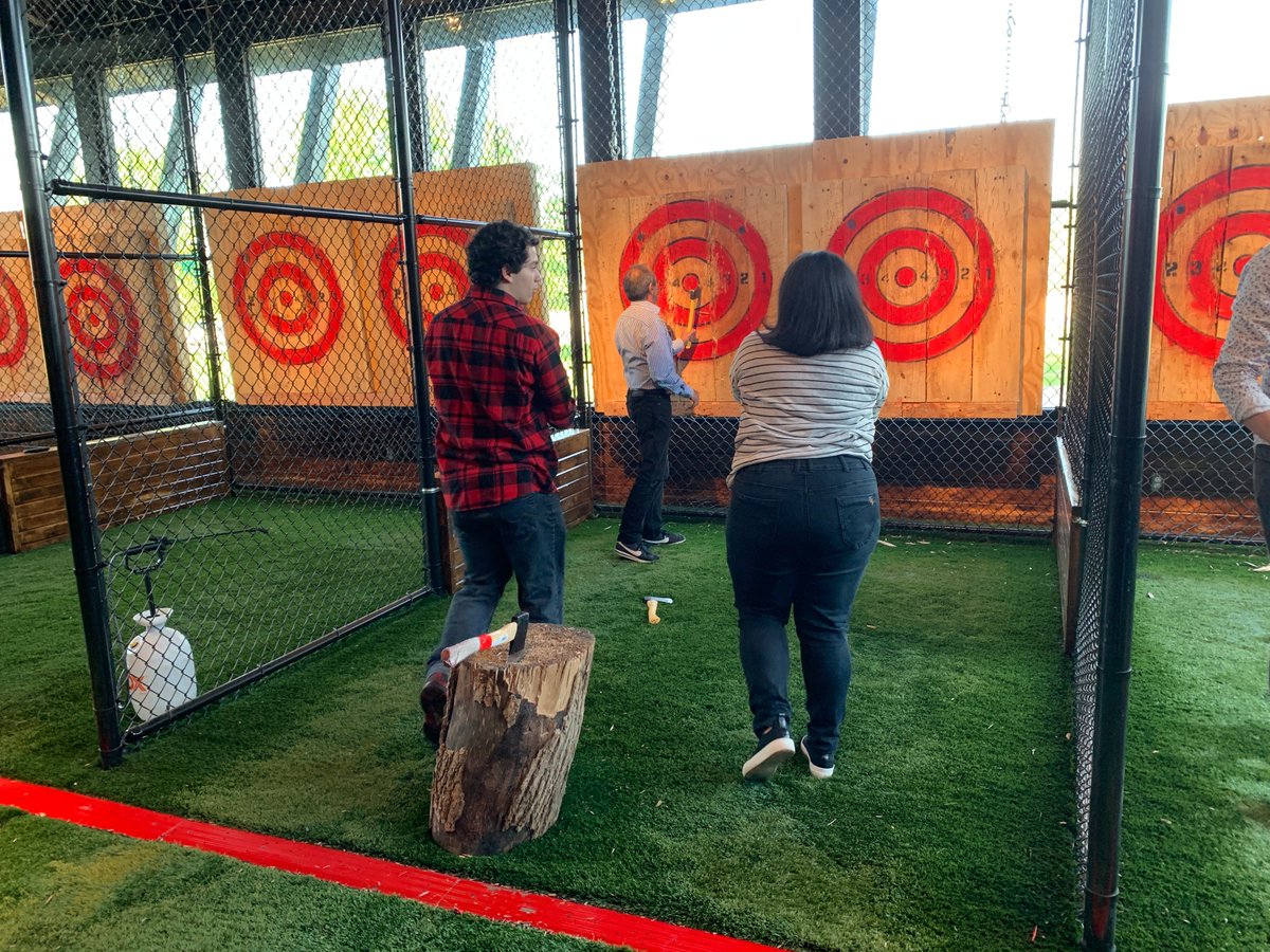 MarxGrp's tweet photo. We vote for axe throwing and bomb bowling installations in the new MBE Group office! Had a blast last night catching up and hanging out with our fantastic team. https://t.co/lFeV1JJL8b