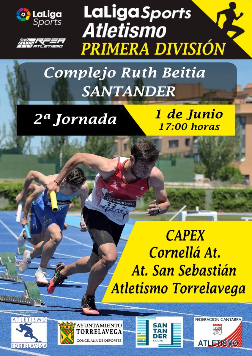 El próximo 1 de junio disputaremos en Santander la segunda jornada de Primera División Real Federación Española de Atletismo. 

Nuestros rivales serán Capex Extremadura, Cornella At. y At. San Sebastián Atletismo.

No os lo podéis perder. ¡Os esperamos a todos!

📸 <a href="/angeltomas14/">angel tomas</a>