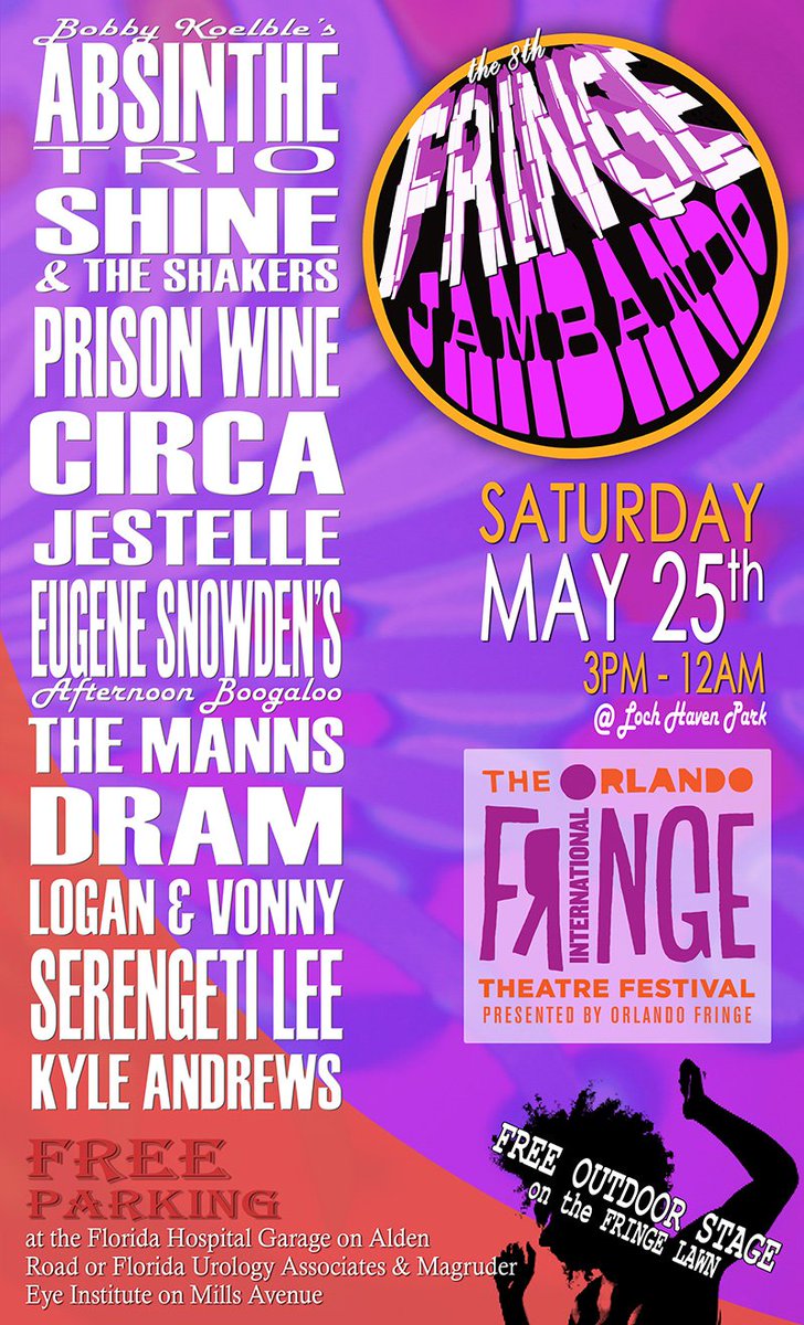 jambando's tweet photo. Saturday, May 25th @OrlandoFringe, The 8th Fringe Jambando from 3PM to midnight... Dig it!! #gojambando #jambando https://t.co/Js9079X0Um