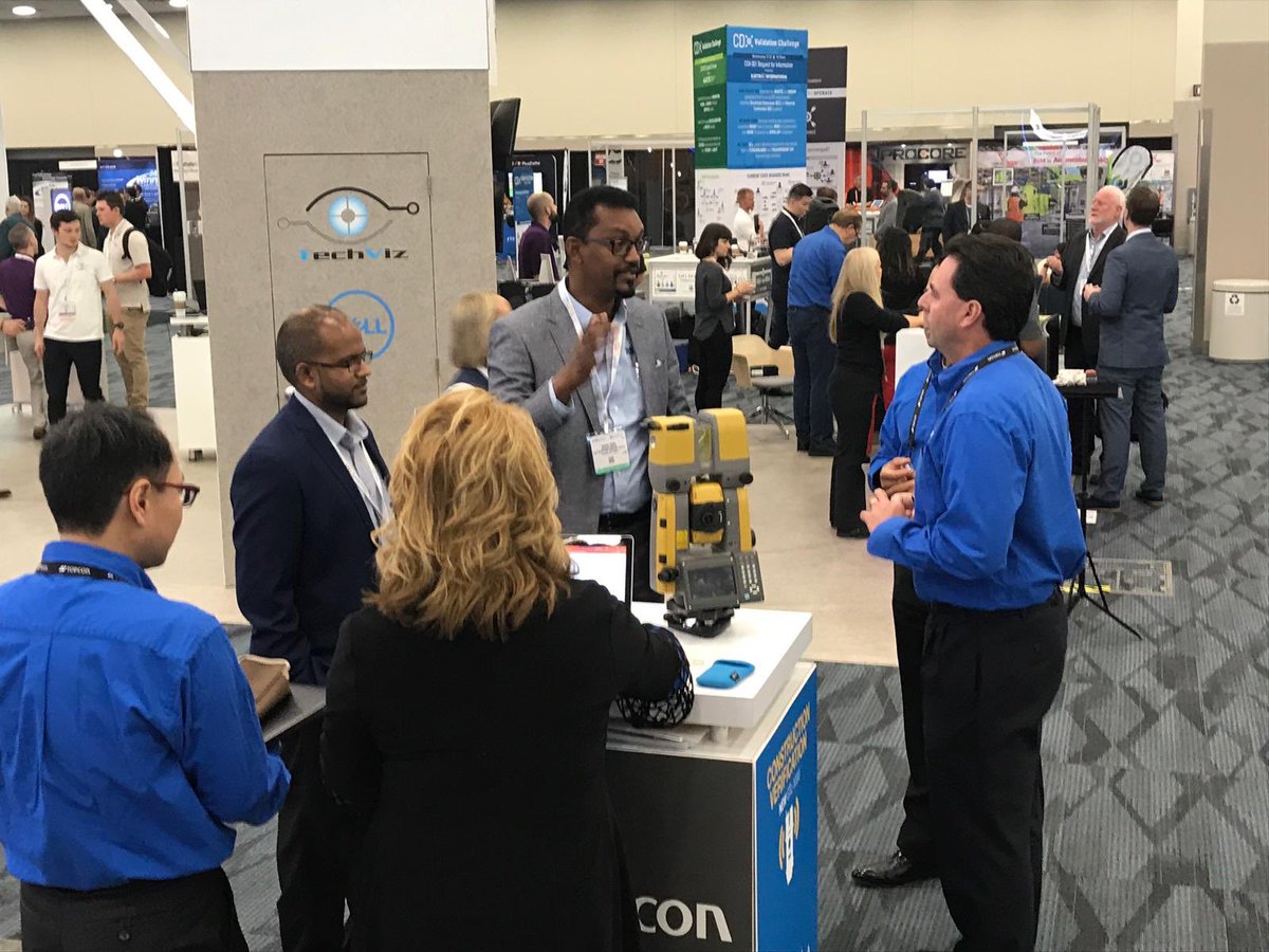 topcon_today's tweet photo. #SPAR3D Booth 411 with stacked with knowledgeable staff from both Topcon & ClearEdge. They are here to answer any questions that you may have. Stop by and see what’s new in vertical construction technology and software, & see how we are always one step ahead. #Topcon #Clearedge https://t.co/PffkWQJpFR