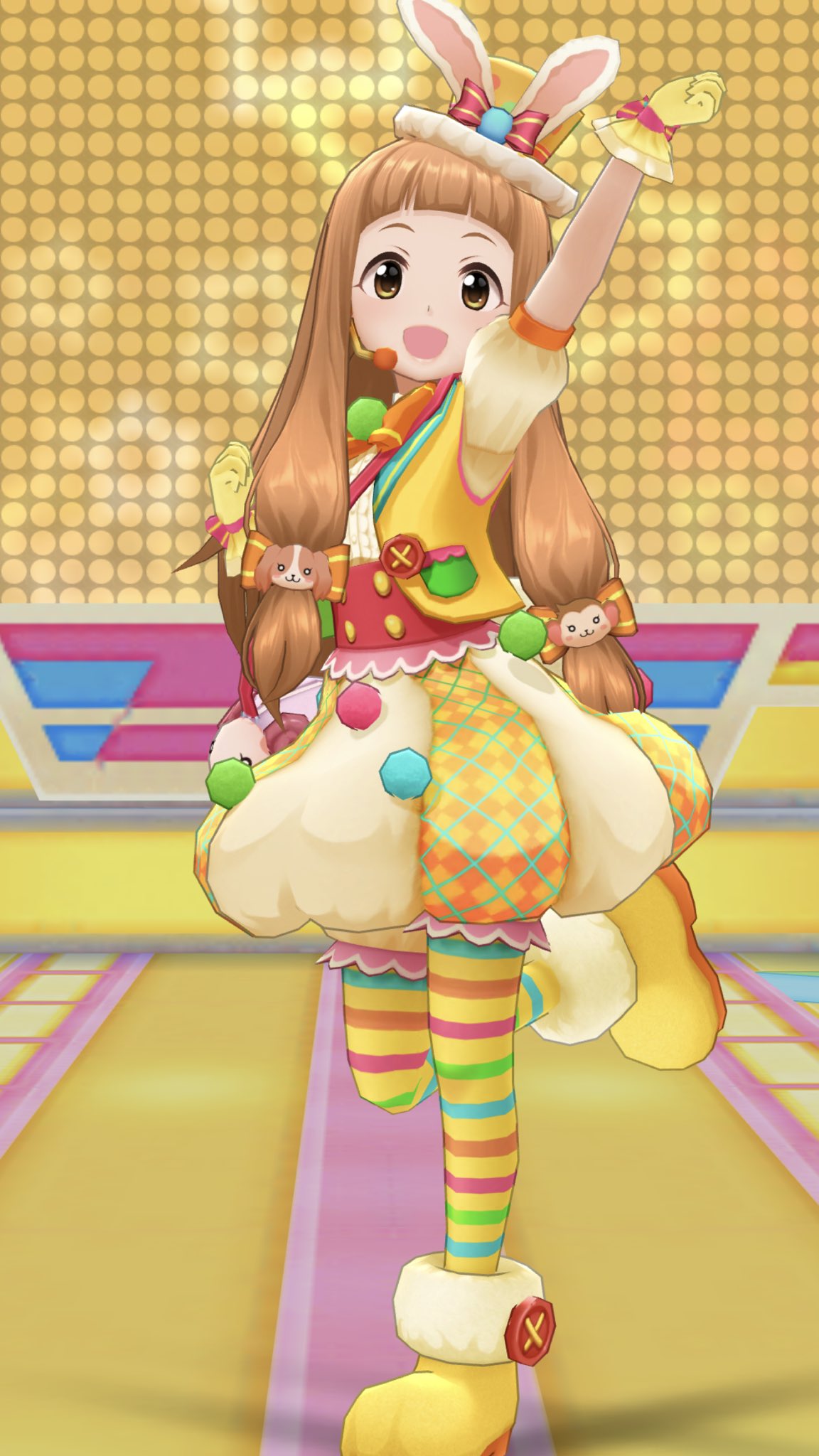 ゆに Uni 6 ともだちたくさん デレステ 恒常ssr ともだちたくさん 市原仁奈 の衣装 かわええんじゃ 小さい体にこれでもかと詰め込まれた動物要素がかわいい うさ耳帽子がかわいい 丸みのある靴のデザインもかわいい 癒し スクショ載せ