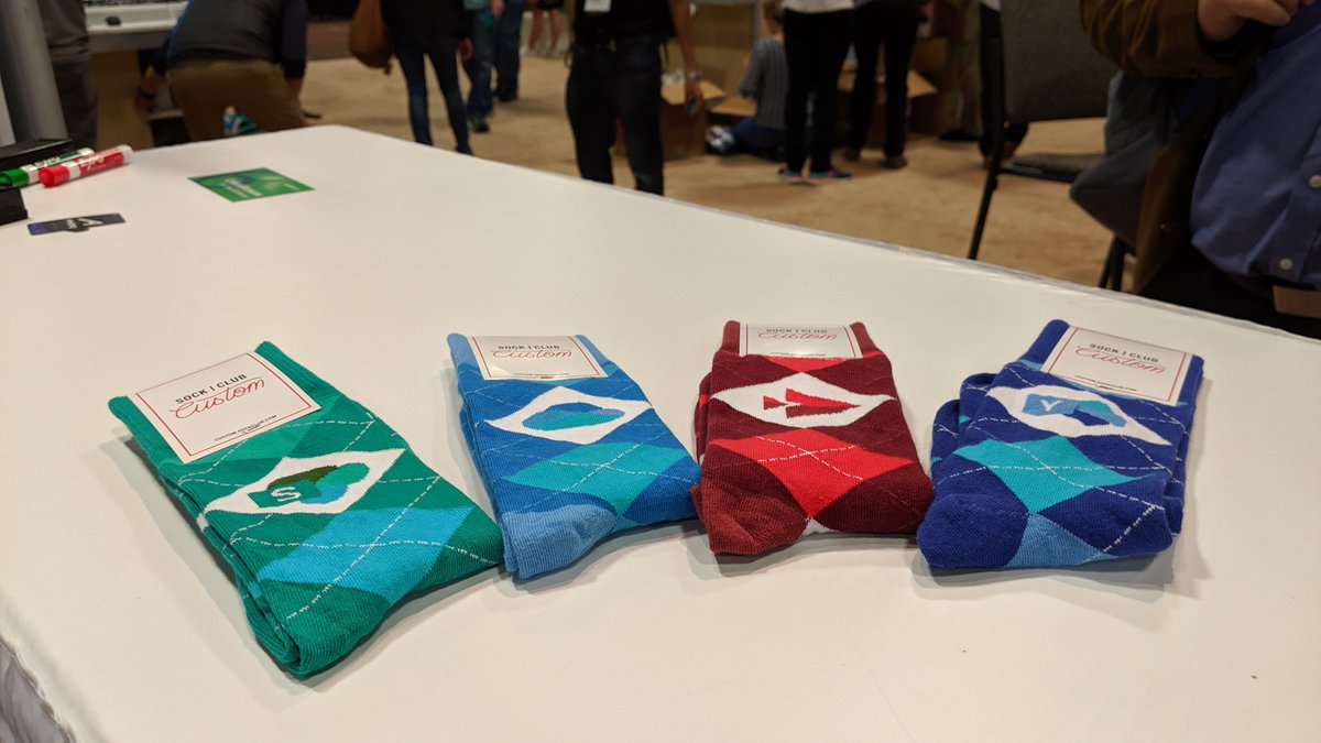 SharePoint's tweet photo. Heya #SPC19 goers, the socks have arrived. Come to the @Microsoft Expo Hall booths and get your favorite socks:
#SPSocks, #StreamSocks, #OneDriveSocks &amp; #YammerSocks. Get 'em while they last. 🧦 https://t.co/TE2kRnTNyZ