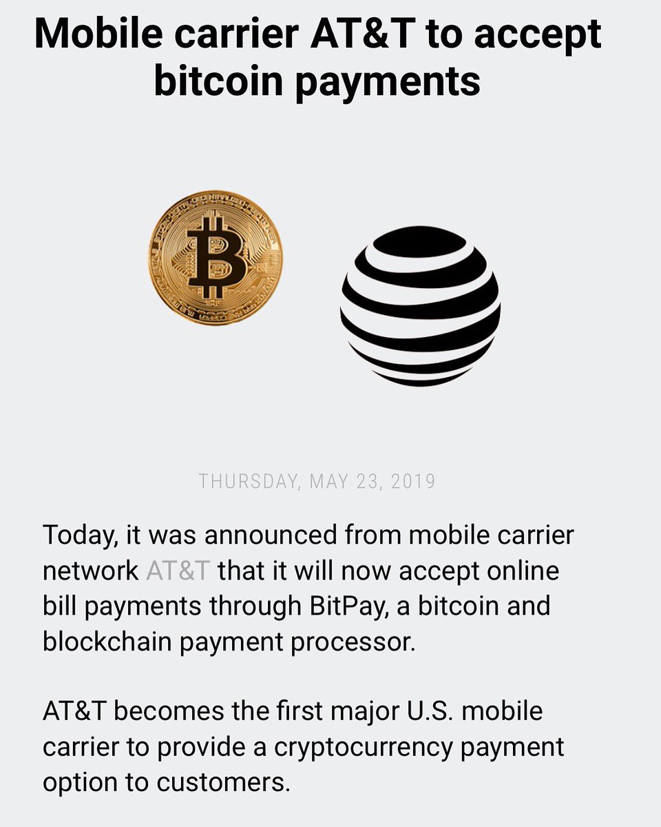 coinvana's tweet photo. AT&amp;T to accept bitcoin payments 👀📈
#att #bitcoinpayments #coinvana https://t.co/b2NqBIrfvi