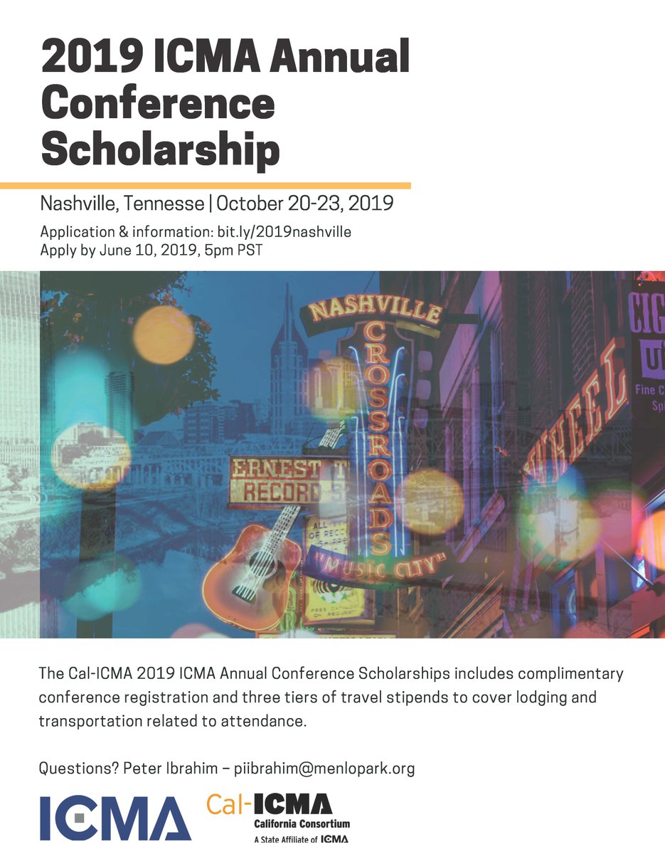 MMASC_SoCal's tweet photo. .@Cal_ICMA is offering a Scholarship to the 2019 @ICMA Annual Conference, scheduled for October 20-23 in Nashville, TN. 

Deadline to apply is June 10. 

More information -> https://t.co/Ft7diMTtUu https://t.co/QzDOMXoobH