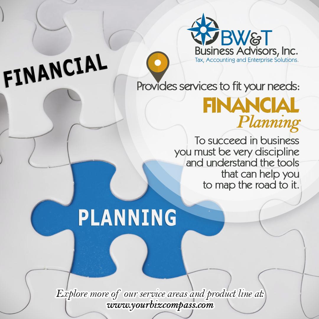 YourBizComp's tweet photo. BW&amp;T Business Advisers, Inc. provides services to fit your needs: Financial Planning. A good financial planning is the cornerstone for meeting your goals. Explore more about Financial Planning at: https://t.co/Vgb4JcbLdP #YourBizCompass #Services #FinancialPlanning #Business https://t.co/vV7w2oNgGw
