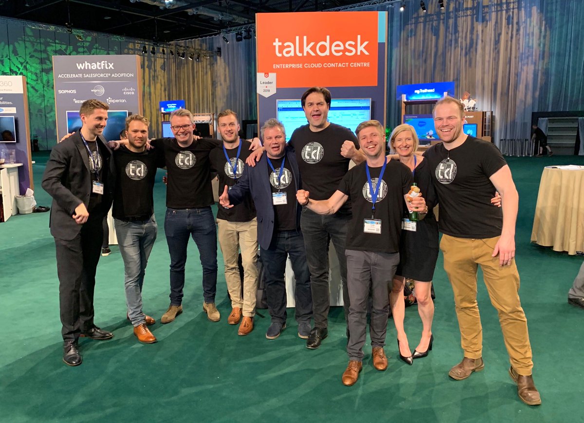 Talkdesk's tweet photo. Our U.K. team had a busy, successful day at #SalesforceLondonWorldTour! In the words of Teon Rosandic, VP of EMEA: "Great teamwork, no lunch, no drinks, just living on leads!" 

@salesforce @SalesforceUK #SDFC19 https://t.co/8jZtfpI6iQ