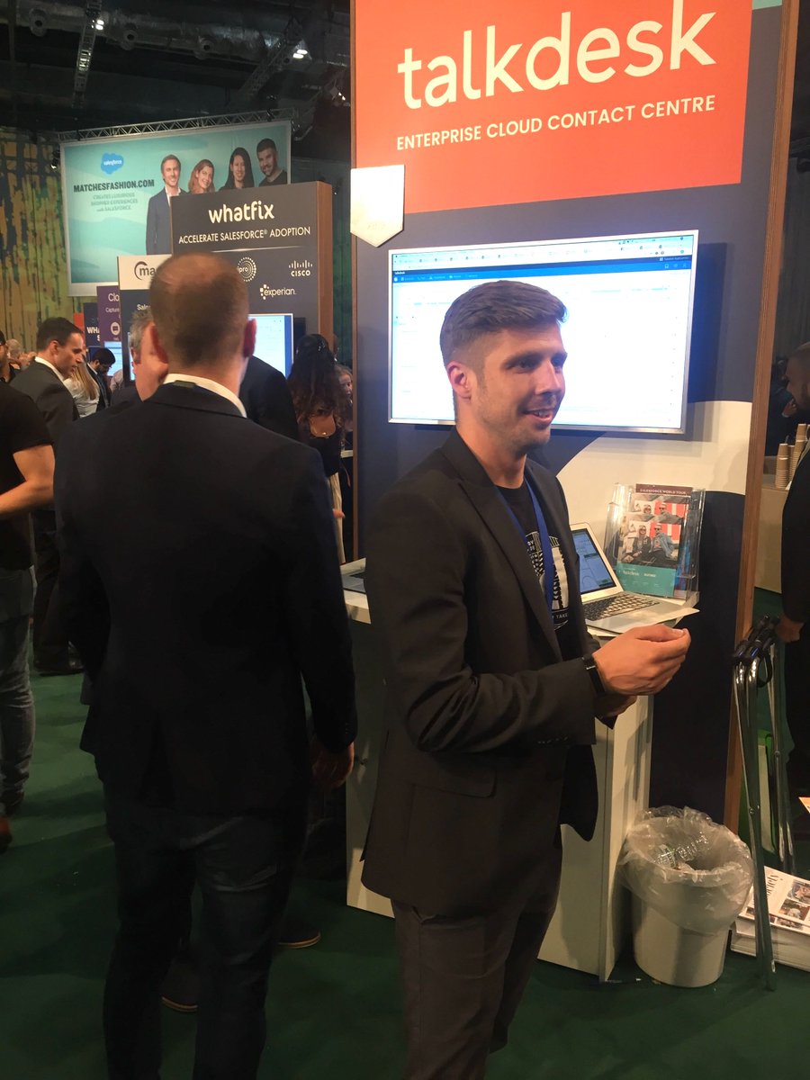 Talkdesk's tweet photo. Our U.K. team had a busy, successful day at #SalesforceLondonWorldTour! In the words of Teon Rosandic, VP of EMEA: "Great teamwork, no lunch, no drinks, just living on leads!" 

@salesforce @SalesforceUK #SDFC19 https://t.co/8jZtfpI6iQ