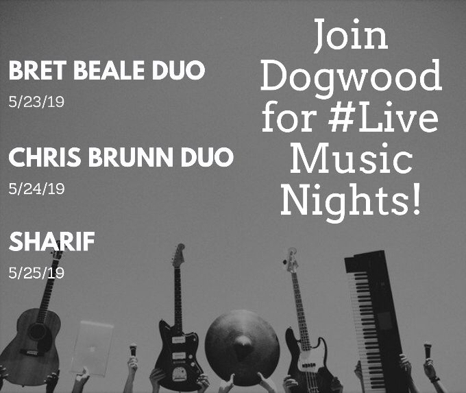 Don’t miss out on #LiveMusicThursday at Dogwood tonight! Enjoy great music by Bret Beale Duo at 6:30 pm during #HappyHour!