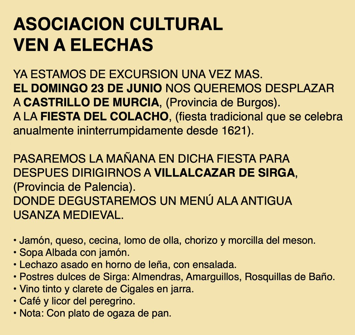 EMarinadecudeyo's tweet photo. 🚌 DOMINGO 23 DE JUNIO.
Nos vamos de excursión ¡ animaros, lo pasaremos genial !
ASOCIACIÓN CULTURAL VEN A ELECHAS. #Elechas @TMarinaDeCudeyo https://t.co/J3oXuUHZtp