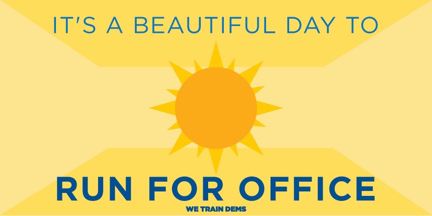 TrainDems's tweet photo. The weather? 
Beautiful.

The time? 
Perfect.

You? 
Qualified.

NDTC? 
Here for you.

We can’t think of a better time for you to run for office! Take a peek about how we can help you every step of the way https://t.co/kwlzzQXW27 https://t.co/KbcbUZdVUT