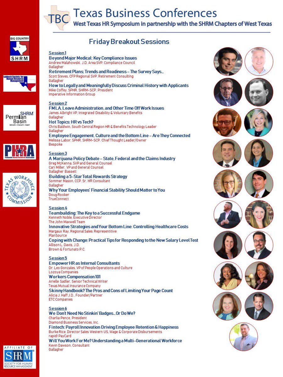 We have some amazing speakers for the inaugural West Texas HR Symposium that will be sharing their knowledge during our Friday Breakout Sessions. <a href="/PHRA_Amarillo/">PHRA</a> <a href="/LubbockSHRM/">Lubbock SHRM</a>  <a href="/BigCountrySHRM/">BigCountrySHRM</a>  <a href="/TexasSHRM/">Texas SHRM</a> <a href="/SHRM/">SHRM</a> #WestTexasHRSymposium #TXSHRM #SHRM