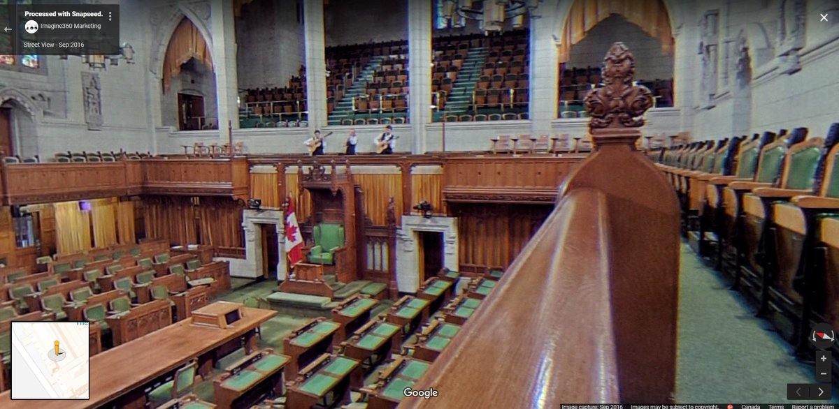 In Google Street View's last image from inside the #HoC in Centre Block, there appears to be a mariachi band in the press gallery.  I am baffled as to why.