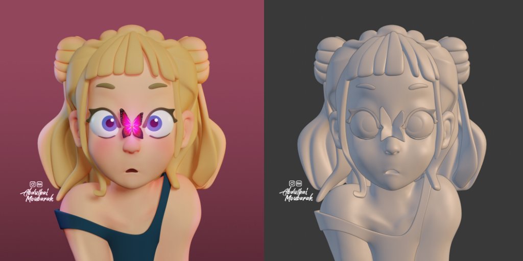 AMax3D's tweet photo. ELLA 😚😳😯 🦋👃#Blender3d #characterdesign #3dmodeling  #ilustration https://t.co/wlY0IuBvJj