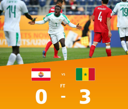 dierydiallo's tweet photo. Le Sénégal domine le Tahiti grâce à un triplé de Amadou Sagna!
#Sagna #MondialU20 #U20WC2019 #FIFA20 #TAHSEN #kebetu #Senegal https://t.co/qQPw34v3IQ