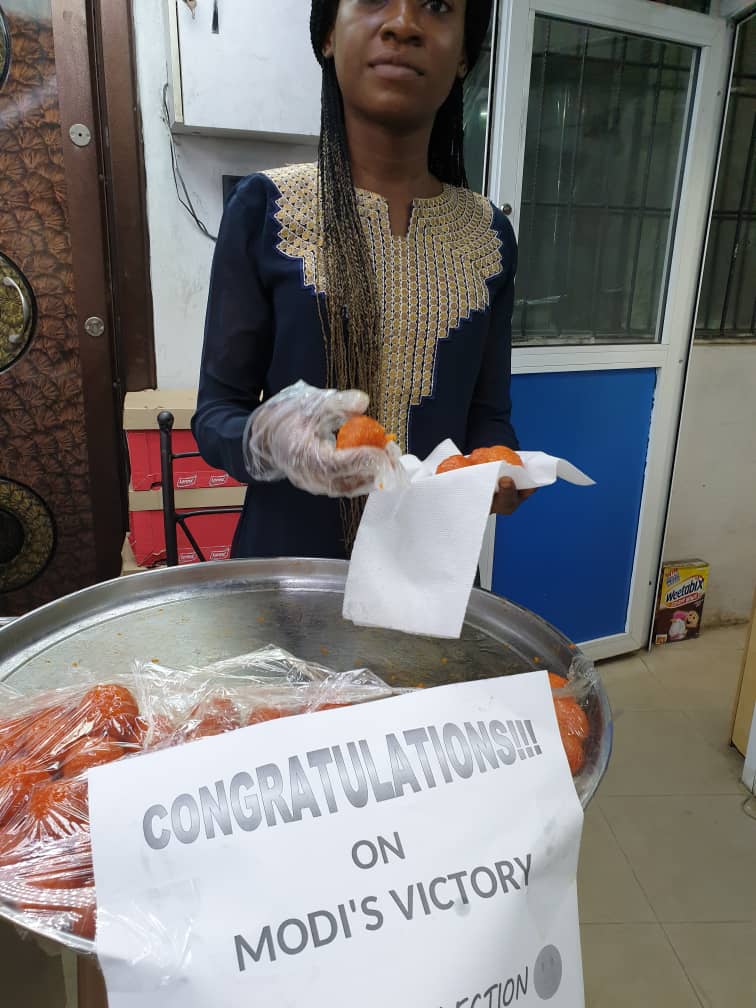 MaheshThuppeKal's tweet photo. #ModiReturns  Shop in Lagos-Nigeria celebrating Modiji's victory and distributing free sweets
When my brother asked why? they said channels say he's a good and did lot of good things for India. https://t.co/BL3L7ajYAy