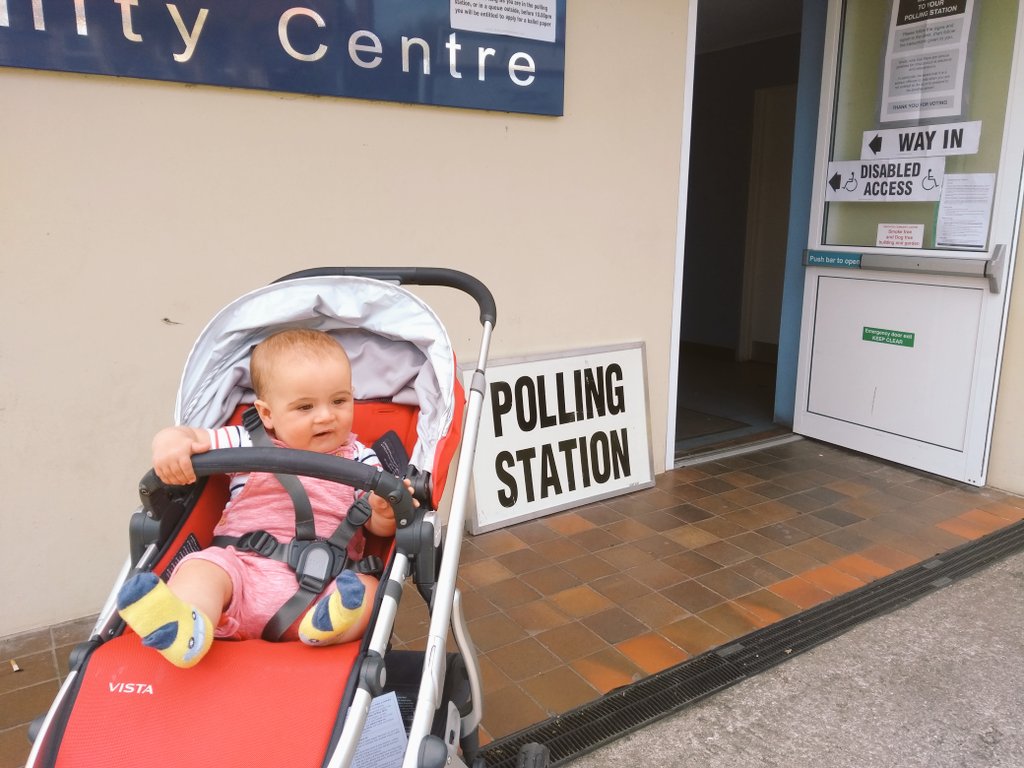 Stevie's first election. Still a few hours to get out and #VoteLabour #babiesatpollingstations