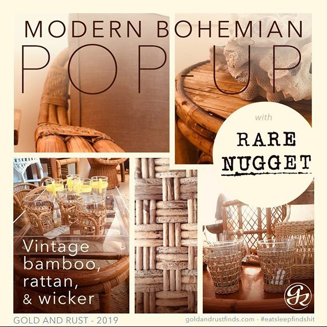 FindGoldAndRust's tweet photo. Friends! We're ecstatic to partner with @rare_nugget for this pop up! Natalie has an incredible selection of vintage bamboo, wicker &amp; rattan furniture &amp; home goods and we're bringing in more vintage goodies this week! Come shop upstairs in our bungalow -… https://t.co/NiyUjJSRDy https://t.co/6plO9ykCeD