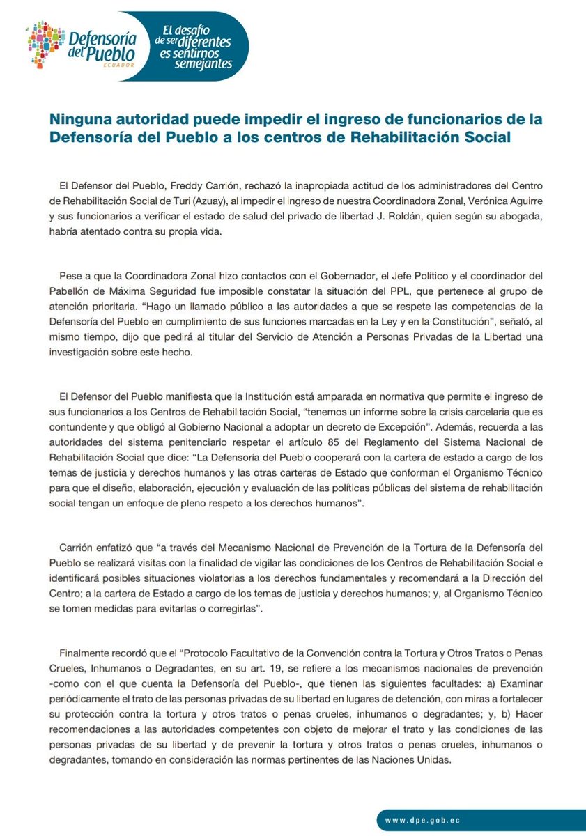 DenunciaAzuay's tweet photo. #MinisterioDeLaMuerte @DEFENSORIAEC Denuncia ante la actitud de los funcionarios del Centro de Rehabilitación de Turi pregunta ¿Que esconden? @AugustaValdivi1 https://t.co/rFX5t1JbUE