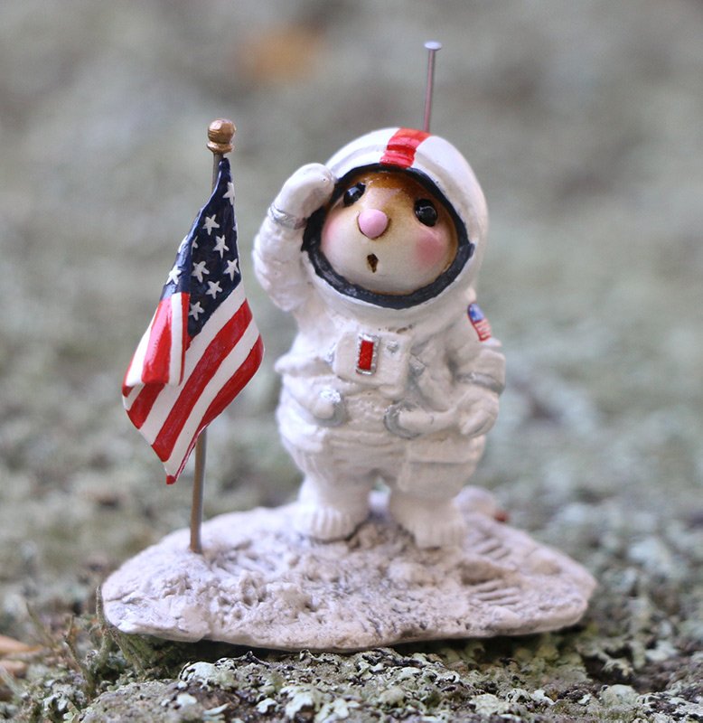 weeforestfolk's tweet photo. In honor of the 50th anniversary of the #moonlanding this July, we have remastered Annette's original Moon Mouse. He salutes the flag in acknowledgement of a great American feat! 🐭🌝🇱🇷 #weeforestfolk #FourthofJuly #madeintheUSA https://t.co/pLcRHIhxx3 https://t.co/KgGJGF6hSq