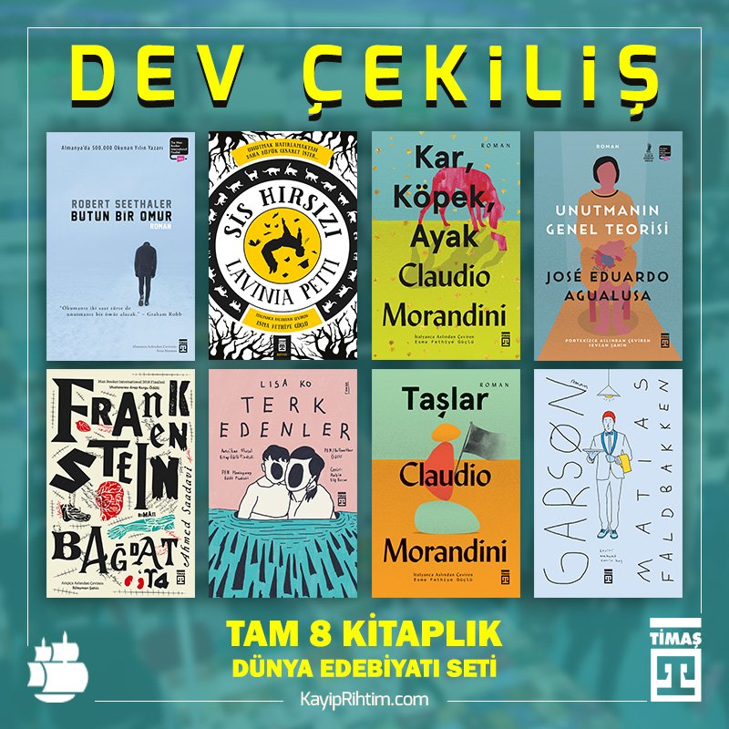 KayipRihtim's tweet photo. #ÇEKİLİŞ

Bu gönderiyi RT edip @KayipRihtim ve @timasyayingrubu hesaplarını takip eden 3 şanslı okurumuza tam 8 kitaplık Timaş Dünya Klasikleri seti hediye ediyoruz!

Son katılım: 28 Mayıs 19 – 23.59

Kitaplar hakkında detay: https://t.co/zoZUAJmNlA

Bol şans! https://t.co/epaDvyZbo7