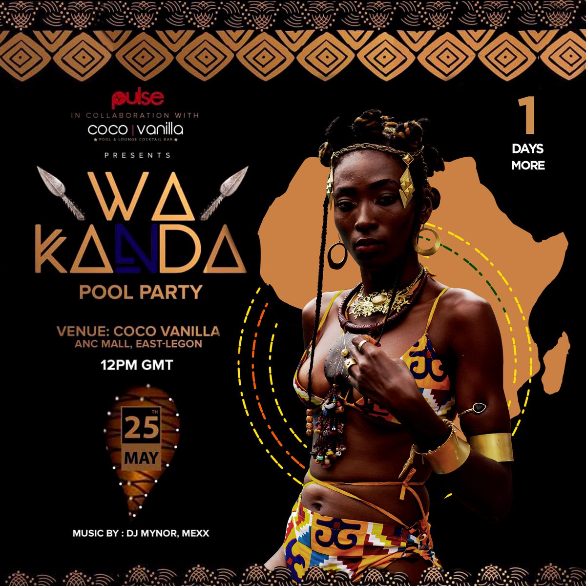 PulseGhana's tweet photo. A day more to the most exciting pool party yet going down on African Union Day! Be part of the Wakanda Pool Party happening on Saturday 25th May 2019 at Coco Vanilla, ANC Mall, East Legon. Join the tribe, tell a friend to tell a friend.
#WakandaPoolParty #FeatureByCocoVanilla https://t.co/c7eg5LYTeT