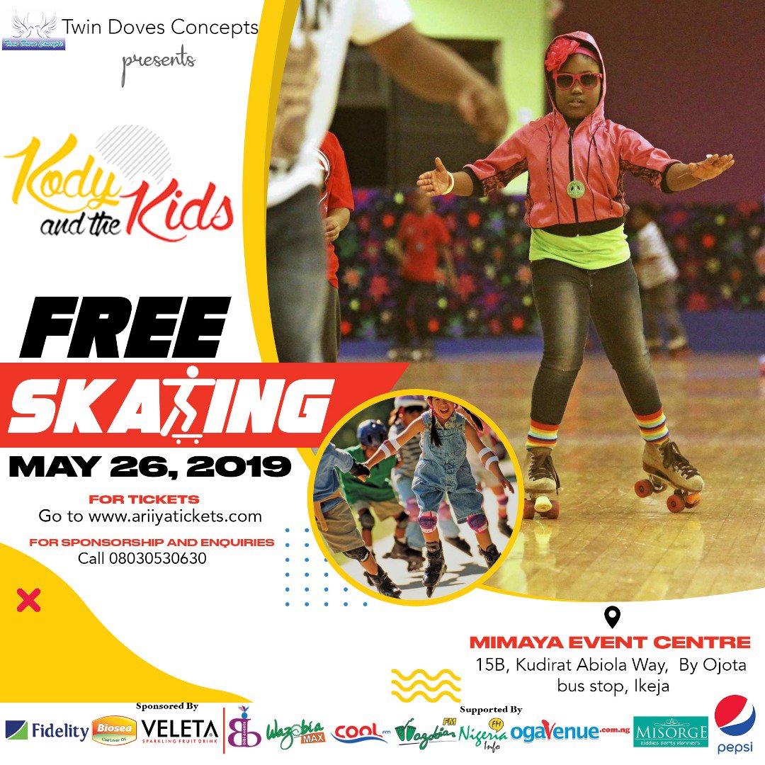 KodydKodyNator's tweet photo. Do you perhaps have a child who loves to skate? Oya na, we have an instructor who would teach them for FREE at #KodyAndTheKidsMay2019
Get your tickets at https://t.co/0hrUjkXTEk
#KodyAndTheKidsMay26 #KodyAndTheKids https://t.co/LqHjYblsYP