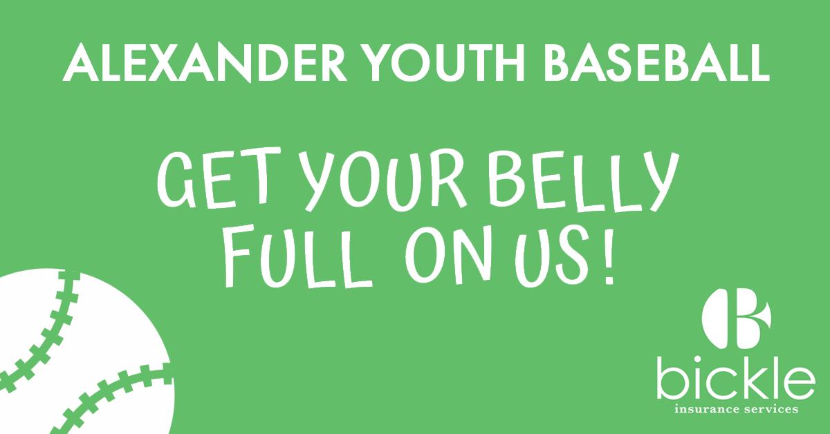 BickleInsurance's tweet image. Going to an Alexander Youth Baseball game on Saturday, May 25? Fill your belly on us! For the first hour of every game, visit the concession stand and we'll pick up the tab! #communitysupport #alexanderyouthbaseball #athensoh #athensohio #albanyohio