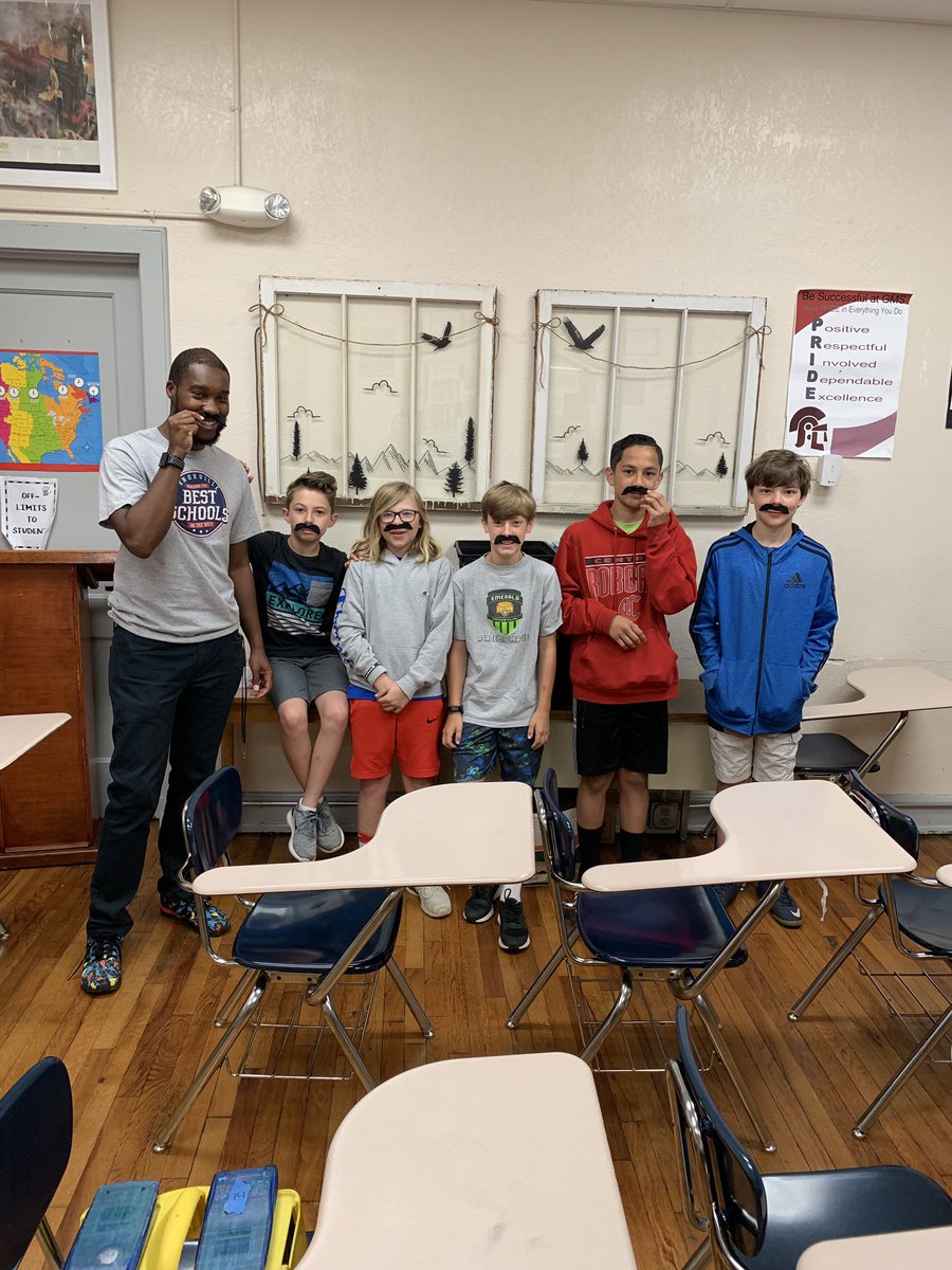 MaestroDaveGMS's tweet photo. Last Day of 2018/19 school year with these awesome Mustache Fraternity guys!! Excited to see what we accomplish next year! #Mustache #6thgradestrong #GMS https://t.co/XpRdusbFH5
