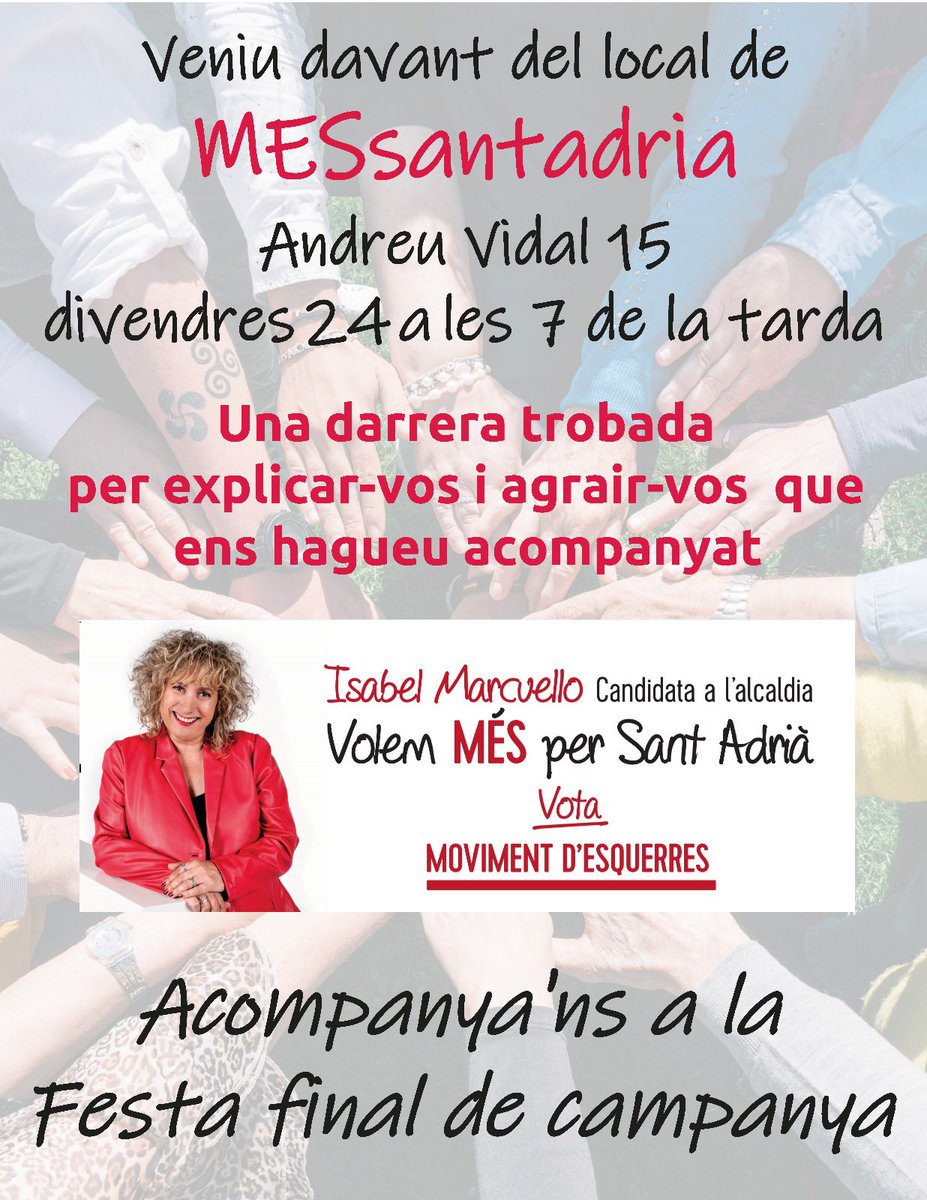 MovEsqSAB's tweet photo. I demà vespre festa final de campanya. Us hi esperem davant del nostre local  #compteenrera #thefinalaccount #MESPERSAB https://t.co/oMbHqh9h84