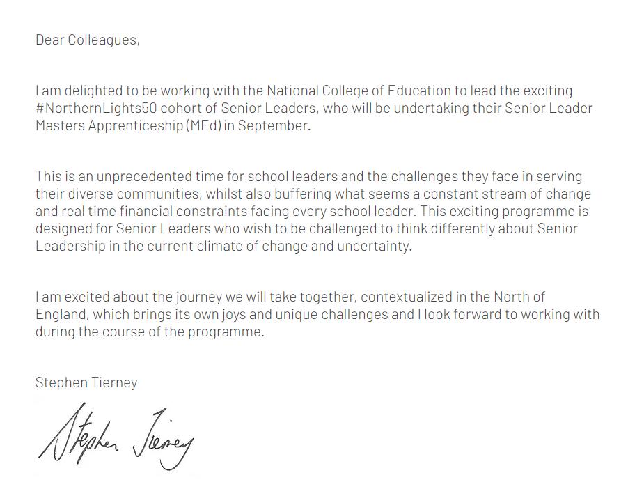 TheNCE_'s tweet photo. A big warm welcome from Stephen Tierney who has joined the National College of Education as Cohort Manager for #NorthernLights50.

https://t.co/uilDJpHH7z 

@LeadingLearner #NL50 https://t.co/mLYHA9ElrD