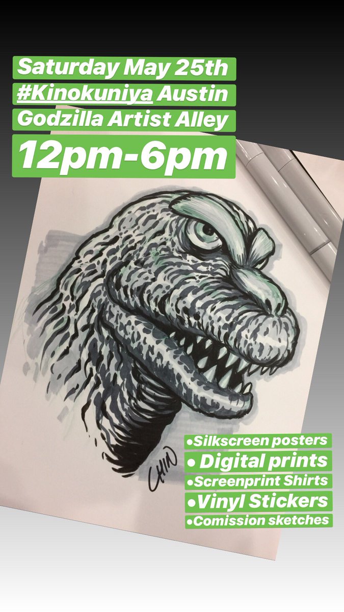 Kevinchinart's tweet photo. Lunch sketchin some #Godzilla. Original art sketches will be available this Sat, May 25th at @KinokuniyaUSA Austin’s Godzilla Artist Alley event 12-6pm. Checkout the artists &amp; GodzillaStore popup shop! #GodzillaMovie #KingOfTheMonsters #shingodzilla #godzilla1965 #godzilla1985 https://t.co/aDBuumt6rg