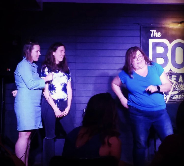Special #ThrowbackThursday to our “Jumbled Up” show this past Saturday! Here is a pic from “Sound Effects”! We love when we get to share the stage with our audience. These ladies were super A+ on the mic 🔥👏 
#micdrop #fiyah #audiencelove #improv #improvintampa #shortformimprov