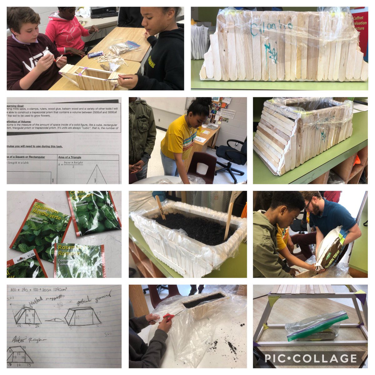 laurasternad7's tweet photo. Mr. Labow’s Gr. 7s applying their math knowledge of surface area and volume of trapezoidal prisms to engage in an experiental learning task to make a planter for herbs. How will they decide who takes it home? #iteachmath #DCDCBExcellence @DCDSB_EL @DCDSBMath @SaintThomasAqui https://t.co/rwW4x3ML5e