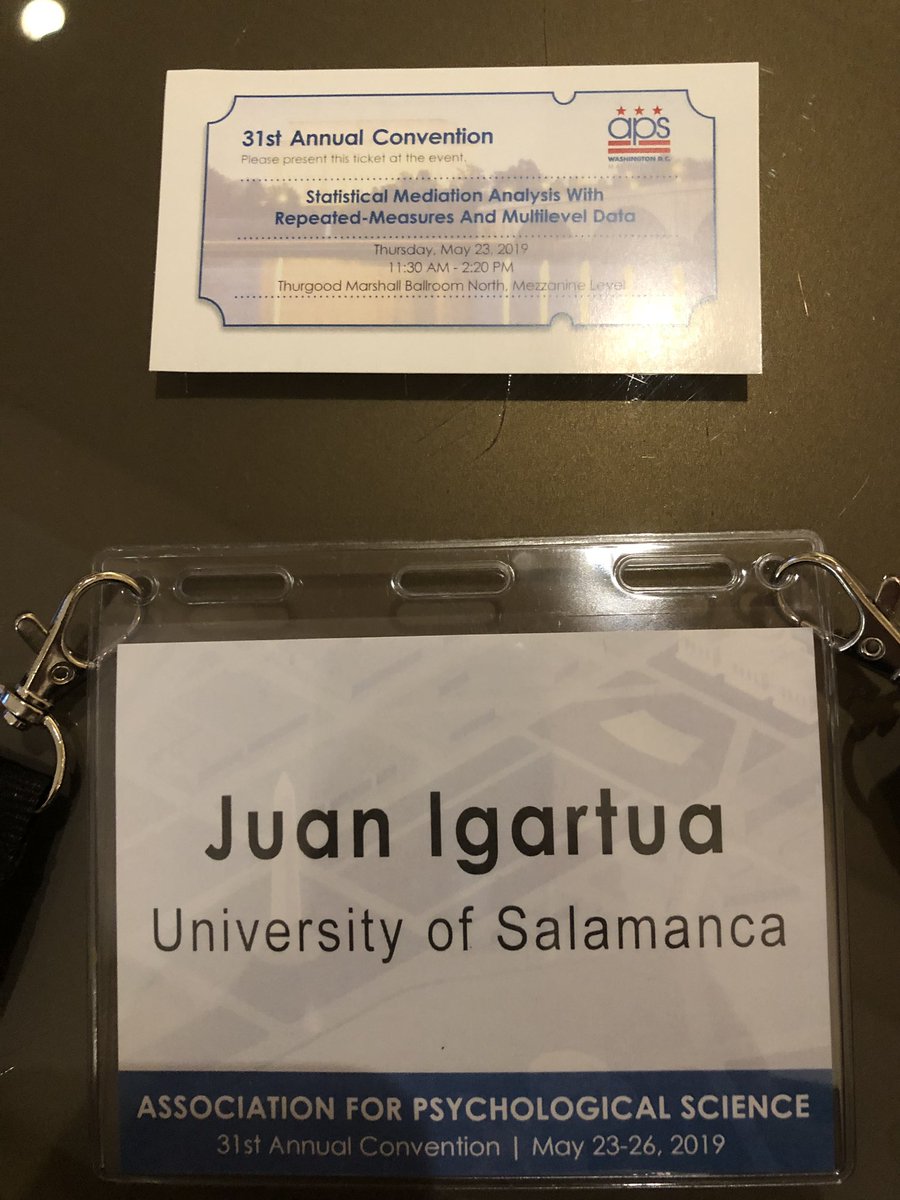 jjigartua's tweet photo. Good Workshop on “Statistical Mediation Analysis With Repeated-Measures And Multilevel Data”, by Amanda K. Montoya. #PROCESS, #MEMORE, #MLmed, #APS2019 https://t.co/qX87hVBVip