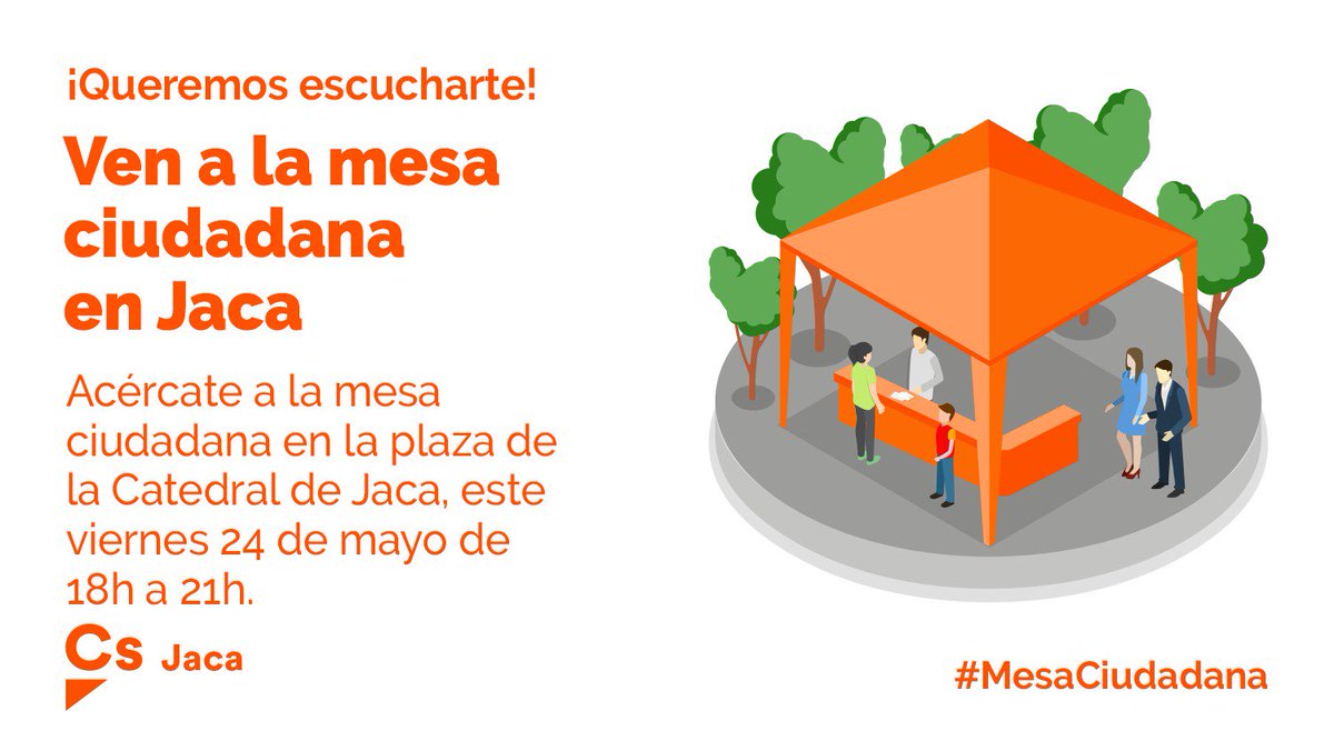CsJaca_'s tweet photo. 🍊 Ven a nuestra #MesaCiudadana este viernes y celebra con nosotros el fin de campaña. Escucharemos todas tus sugerencias y te contaremos nuestras propuestas para Jaca y sus pueblos.
👉 Viernes, 24 de mayo
📍 Plaza de la Catedral
🕕 De 18h a 21h
#VamosJaca #VamosMatildeCampo https://t.co/atBuQePy4V
