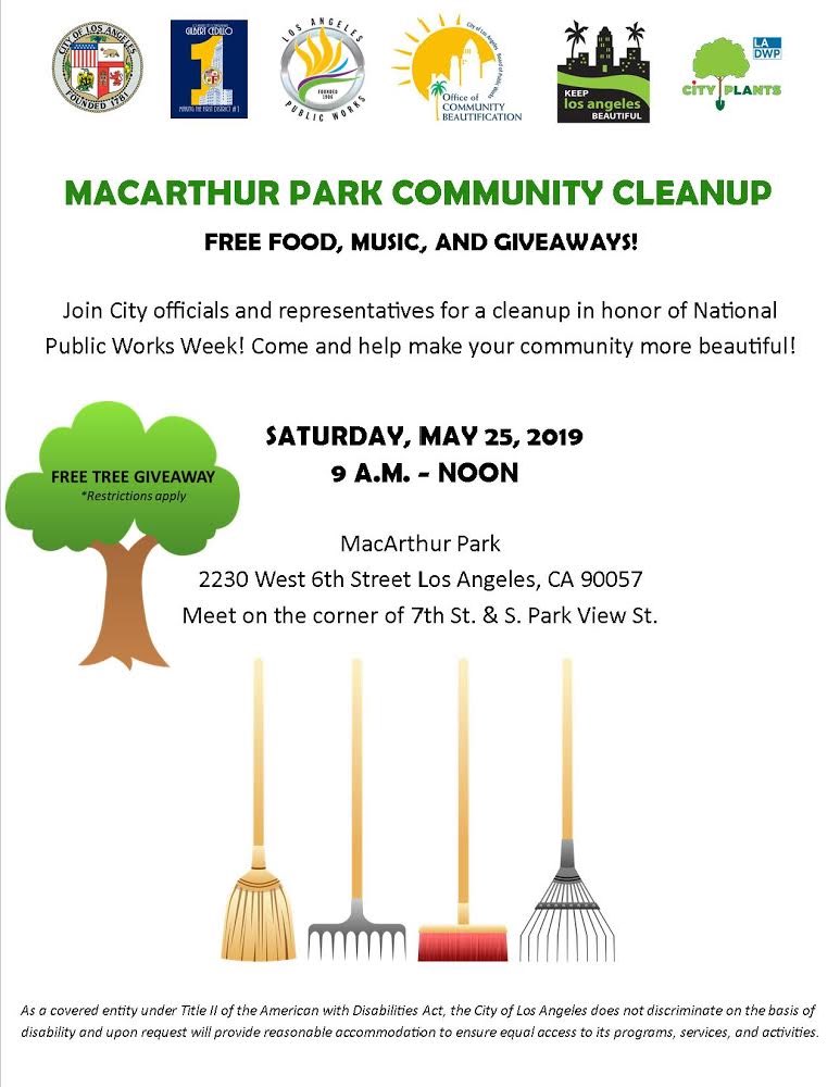 LAPromiseZone's tweet photo. Join the MacArthur Park community for a cleanup this Saturday, May 25! #LAPZ @cmgilcedillo https://t.co/0CWSHAEK9H
