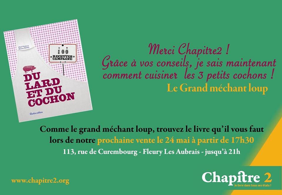 Méchant loup ou petit cochon, tout le monde peut trouver le livre de ses rêves lors de la vente <a href="/Chapitre2A/">Chapitre2_asso</a> de demain 24/05 à partir de 17h30!!! #orleans #orléans