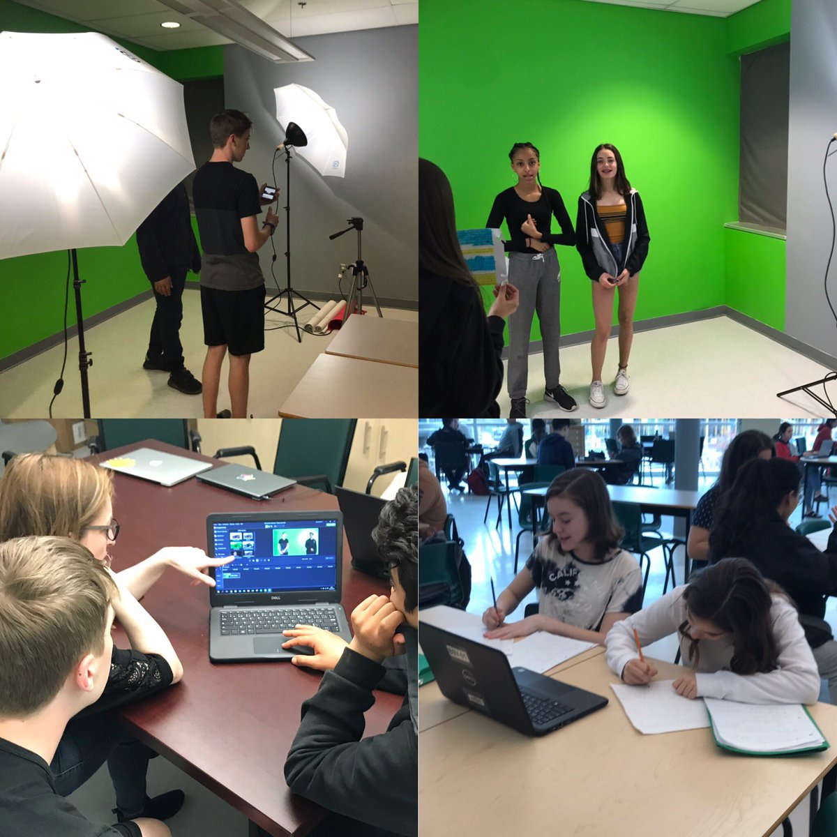 MmeVLabelle's tweet photo. Les élèves de 8e apprennent à utiliser la salle verte pour filmer leur diatribe! 🎥 #technologie #créativité @Epaulards_PS https://t.co/uNNJUQZssi