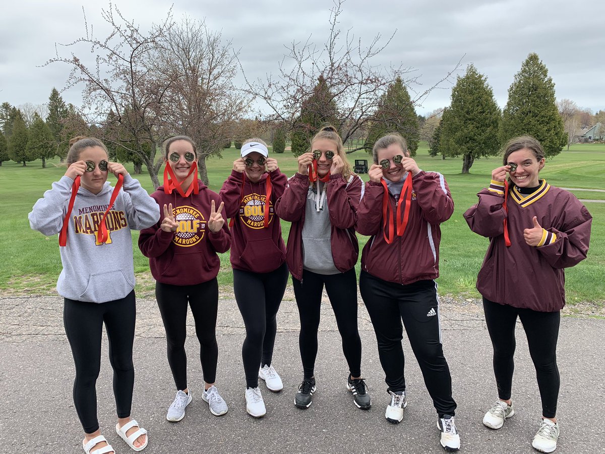 meno_golf's tweet photo. Successful two days of golf for us ladies!! Yesterday with a first place finish and TODAY GNC CHAMPIONS!!  1st team all conference: Emma H, Josie H, and Arikah B. Second team all conference Olivia B and Maddy D. Oh and also... we’re UNDEFEATED🤩🏌🏻‍♀️ #theyhateuscuztheyanus https://t.co/h9EMvuPBxV