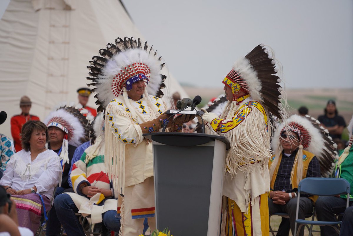 Thank you to Prime Minister <a href="/JustinTrudeau/">Justin Trudeau</a> for coming today to formally apologize and exonerate Chief Poundmaker, just steps away from his final resting spot. Chief Poundmaker was a diplomat, peace broker, and a hero for many First Nations people in Treaty 6.