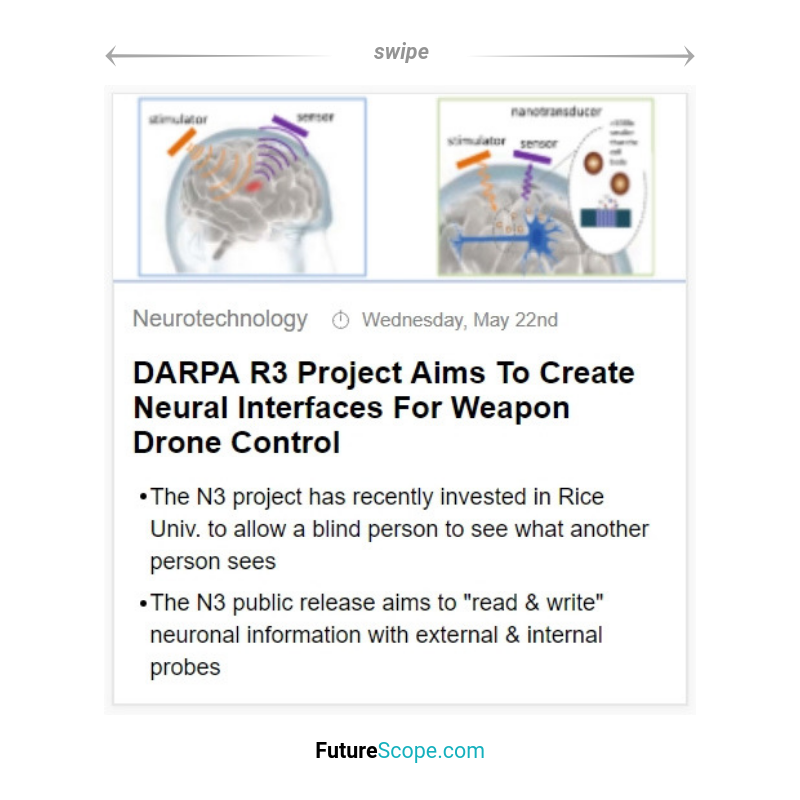 FutureScopeNews's tweet photo. Latest breakthrough #innovationinsight
DARPA R3 Project Aims To Create Neural Interfaces For Weapon Drone Control
#neurotech #neurallace #DARPA #neuralimplants #DARPAR3 #Innovations #Singularity #trends #future #futurist #futuristic #futurism #futurescope https://t.co/4ReQels0BK