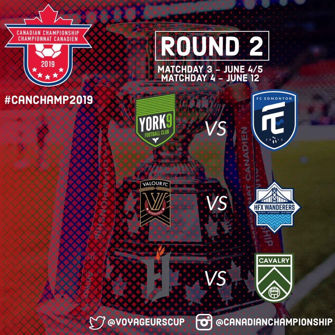 VoyageursCup's tweet photo. 🇨🇦Canadian Championship🏆
ROUND 2
MATCHDAY 3 - June 4/5
MATCHDAY 4 - June 12
⚔️ - #Y9FCE
@York9FC 🆚 @FCEdmontonNow
⚔️ - #VALHFX
@ValourFootball 🆚 @HfxWanderersFC
⚔️ - #FFCCAV
@ForgeFCHamilton 🆚 @CPLCavalryFC
#CanChamp
#CanChamp2019
#CanChampxOneSoccer https://t.co/MoFEJLpuC8