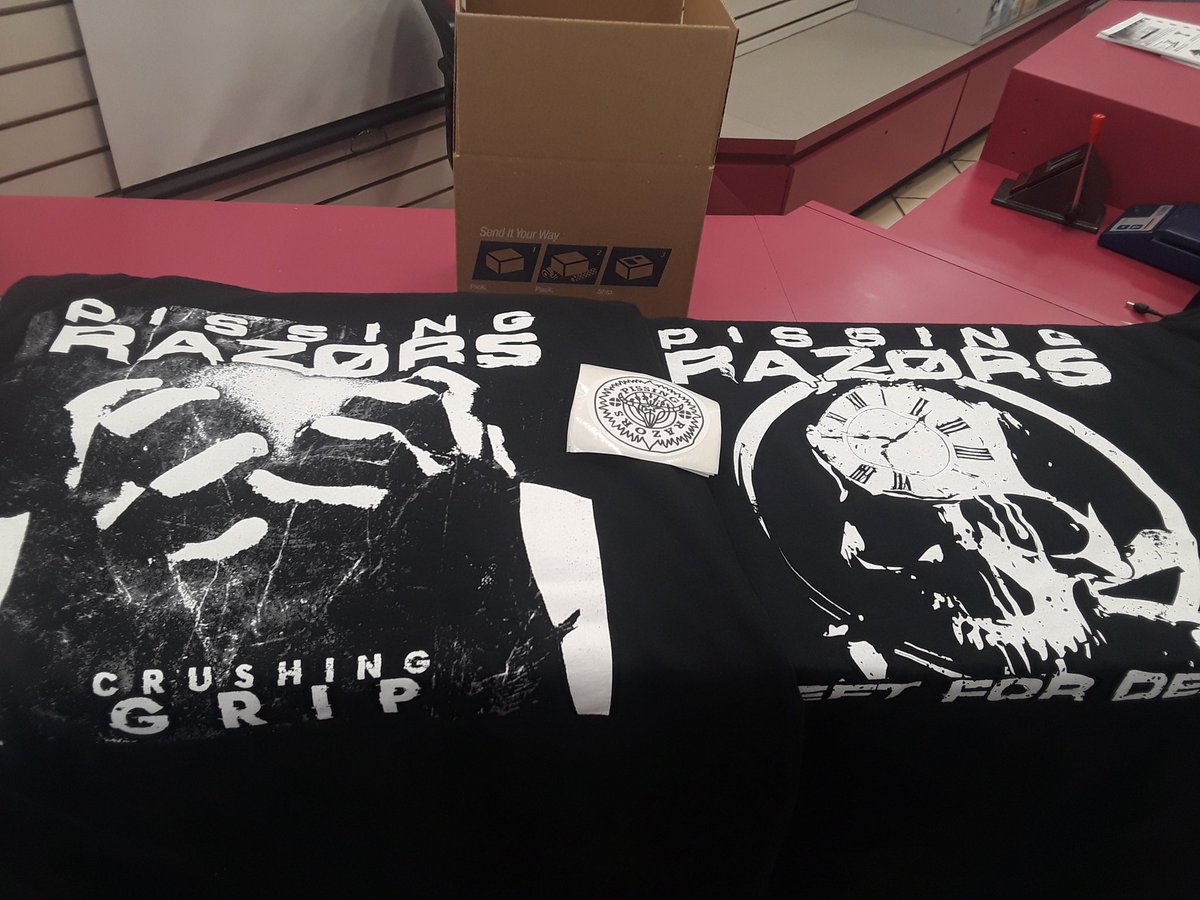 PISSINGRAZORS's tweet photo. Keep those merch orders coming in & we'll keep cranking them out. Thank you all Razor Familia, we appreciate you! #pissingrazors #spreadtheplague #psychopunkometalgroove #crushinggrip #leftfordead #spotify #iTunes #youtube #artiswarrecords #merchgirlsrock #thankyou https://t.co/EEpZJXzxFL