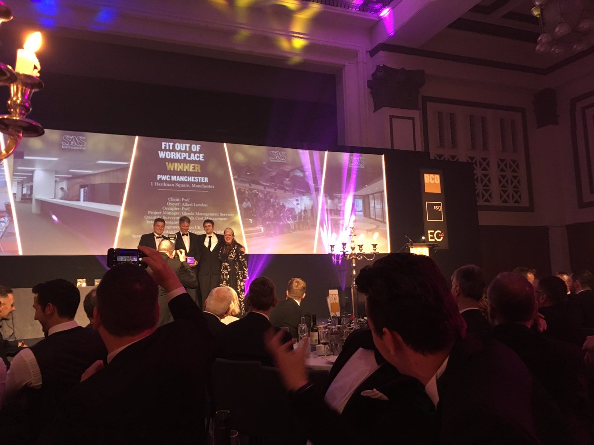 Well done PwC Manchester, winners of the Fit Out of Workplace award! <a href="/PwC_UK/">PwC UK</a> #BCOAwards