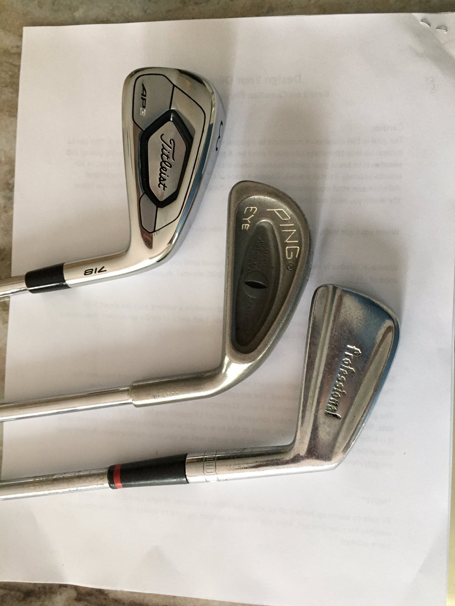 Mikejac19722392's tweet photo. @BIGOGGIEGOLF, I am just comparing the 3 styles off golf clubs 2 iron from when I don’t know to 1980ies ping 3 iron to my new AP3 irons, how small is that 2 iron. https://t.co/neUlHtJ6dJ